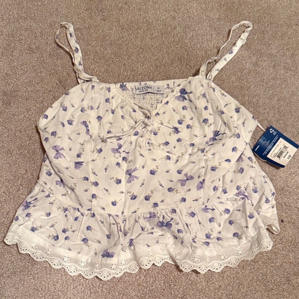 Arizona Jean Company White and Purple Floral Camisole
